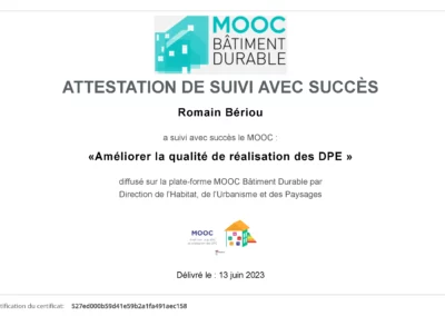 Diagonorm diagnostic immobilier Le Mans Sarthe 72-attestation MOOC - Romain BÉRIOU