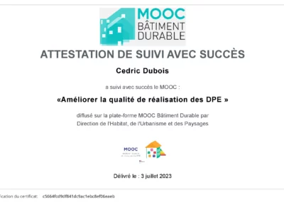 Diagonorm diagnostic immobilier Le Mans Sarthe 72-attestation MOOC - Cédric DUBOIS