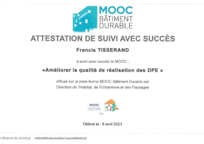 Diagonorm diagnostic immobilier Le Mans Sarthe 72-attestation MOOC - Francis TISSERAND